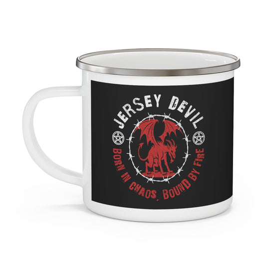 Jersey Devil – “Born in Chaos” Enamel Camping Mug