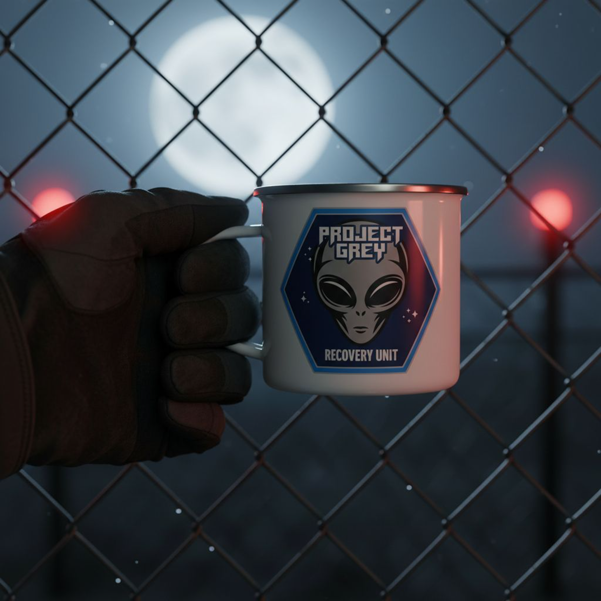 Alien Grey – “Project Grey Recovery Unit” Enamel Camping Mug